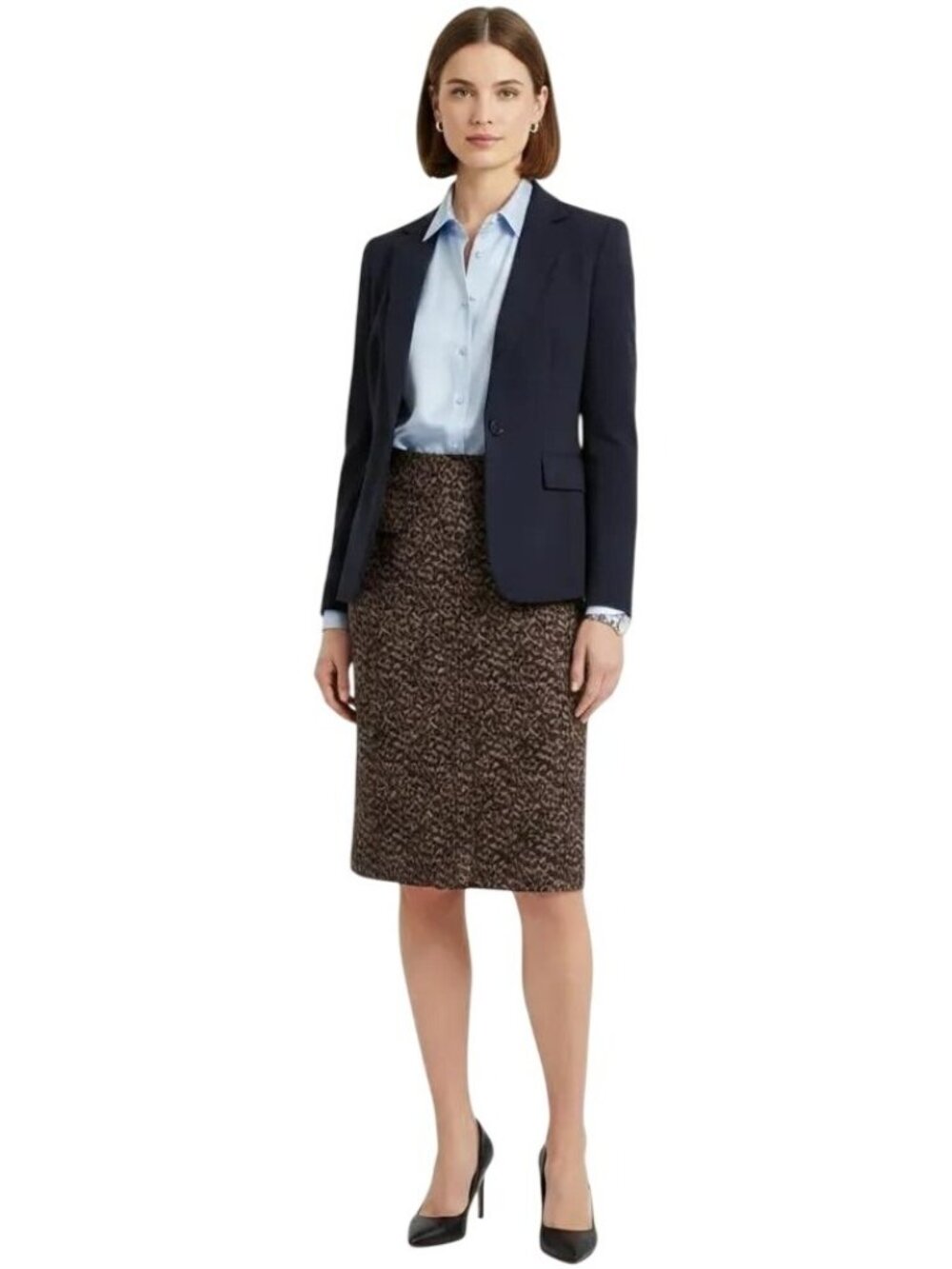 Ann Taylor Women's Brown Patterned Back Vent Career Straight Pencil Skirt Size 8